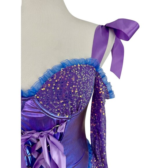 NWT Dolls Kill Purple Fairy Sequin Corset Mini Dress Wings Garters Costume Rave - Picture 15 of 16